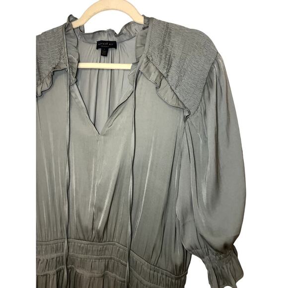 Womens Anthropologie Current Air Cape May Sage Green Ruffled Midi Dress Sz Large - Picture 2 of 8